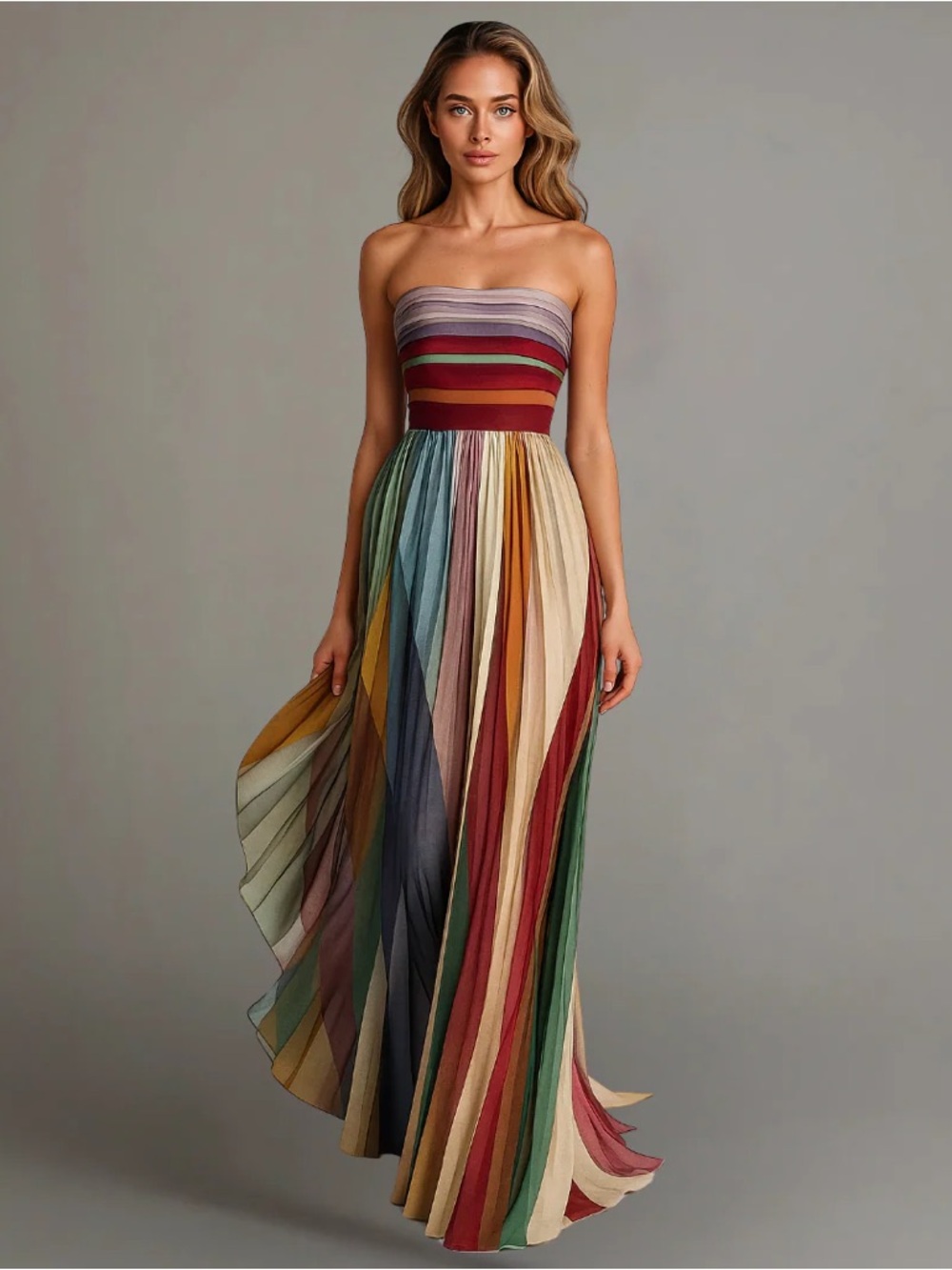 New Strapless Multicolor Stripe Maxi Dress small